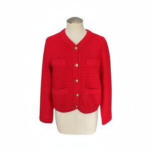Free Assembly Red Textured Button Front Cardigan Jacket Size M